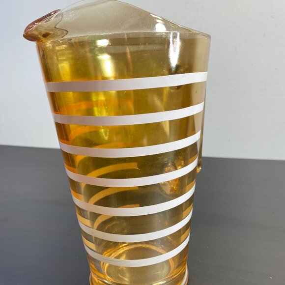 Vintage Amber Iridescent Carnival Glass Pitcher White Stripe Pattern Ice Lip - Picture 7 of 10